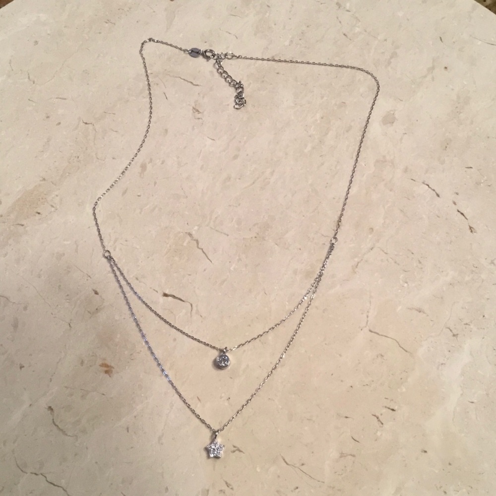 Sterling Silver Double Layer Cz Necklace - Picture 4 of 12